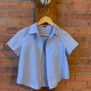 blue and white checkered brandy melville shirt